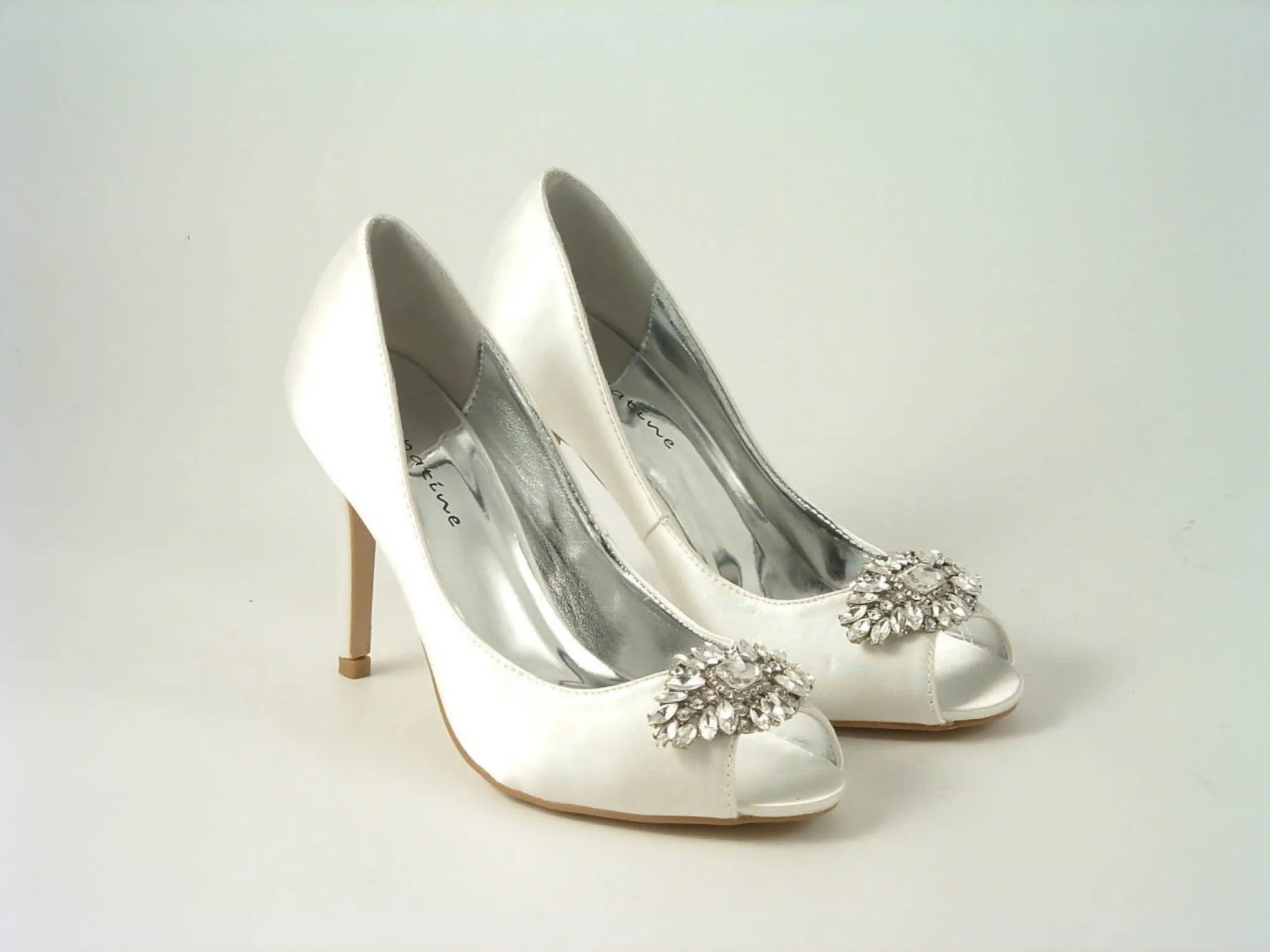 Glitz Shoes Diamante Satin Heel Peep Toe Court Shoe F240