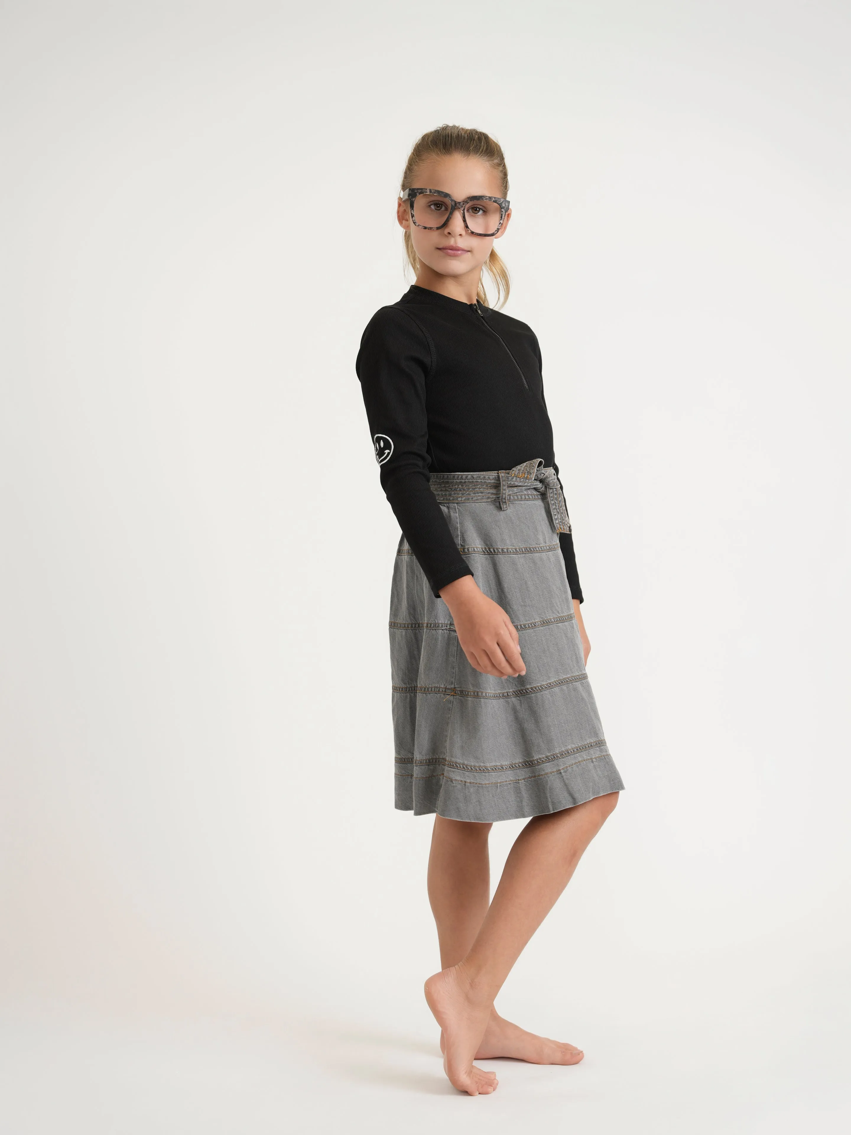 GS24441-BLACK DENIM-SKIRT DOT&LINE