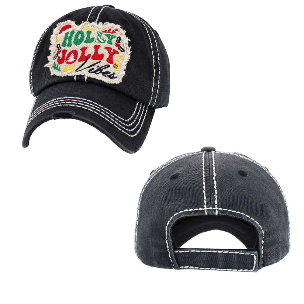 Holly Jolly Vibes Message Vintage Baseball Cap