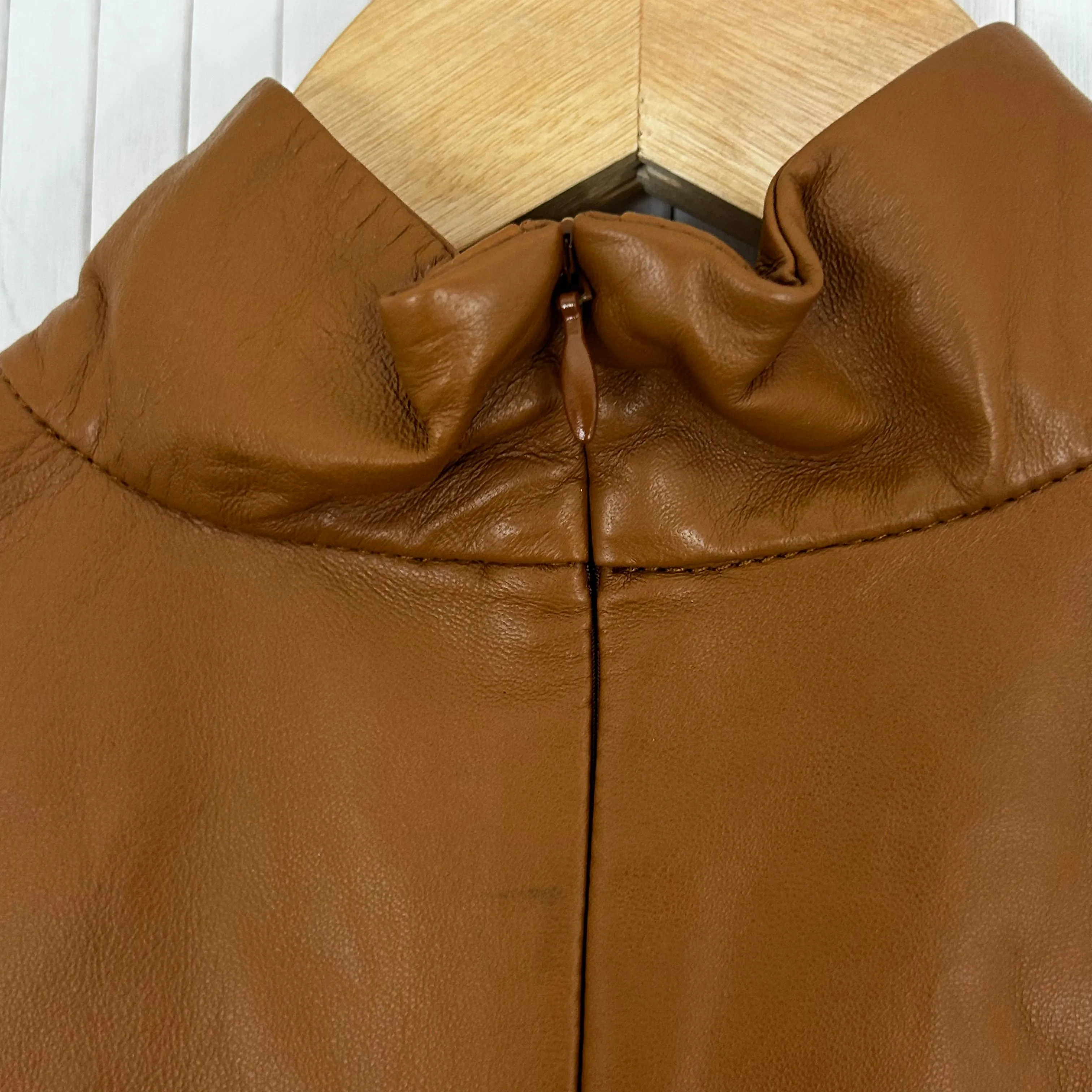 Joseph Brand New $1075 Caramel Bibo Nappa Leather Turtleneck Top S