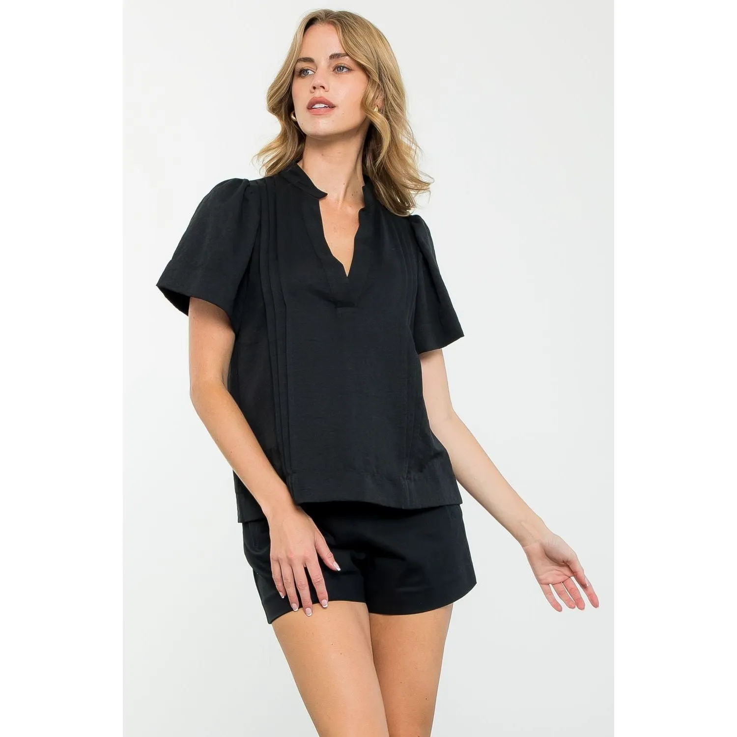 Kiana Black Short Sleeve V-Neck THML Top