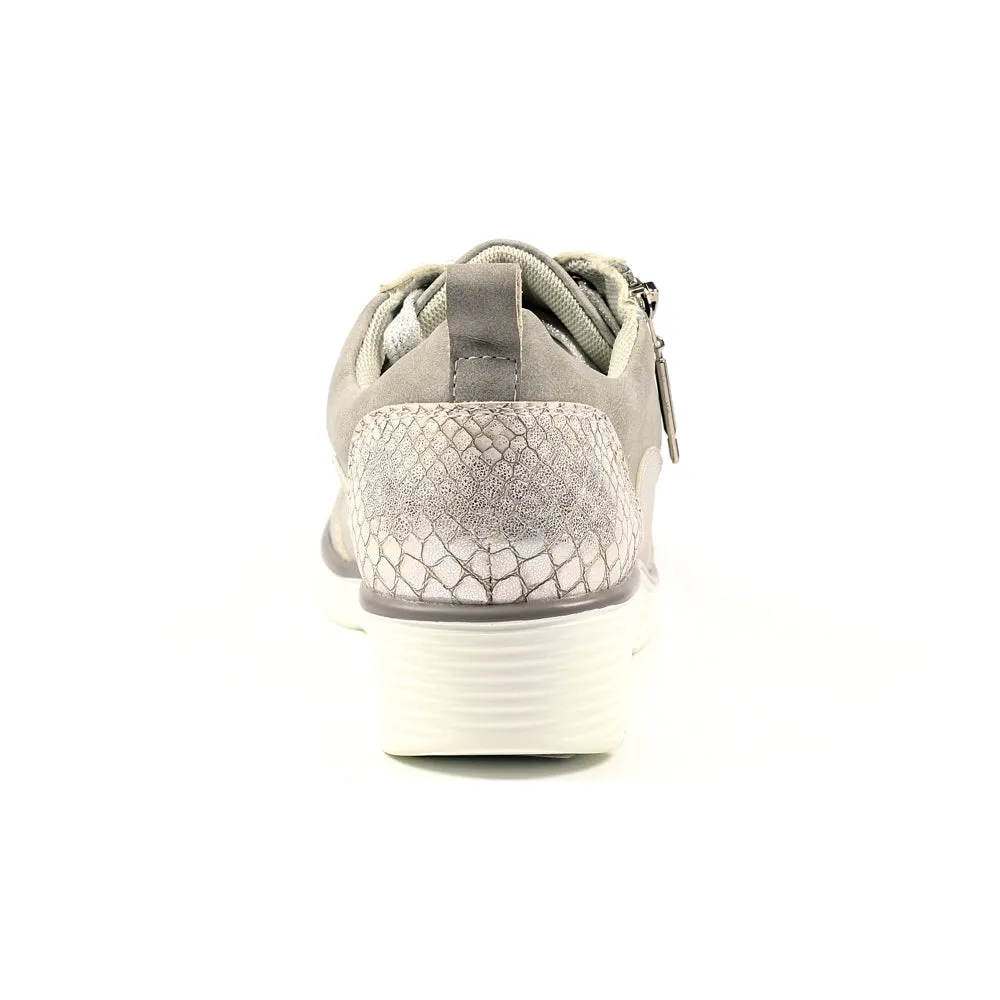 Ladies Lunar Shoes Kiley Trainer Silver Wedge Heel Laced Zip