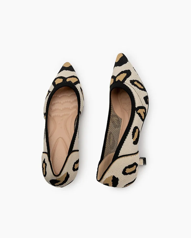 Leopard Pattern Pointed-Toe Kitten Heels