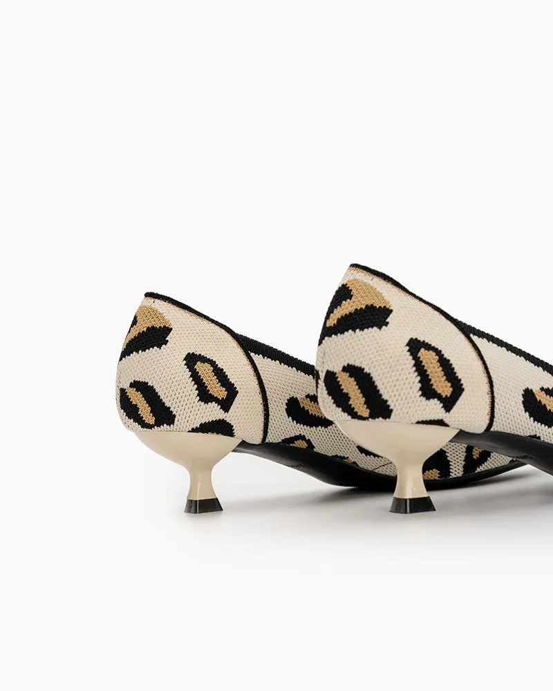 Leopard Pattern Pointed-Toe Kitten Heels