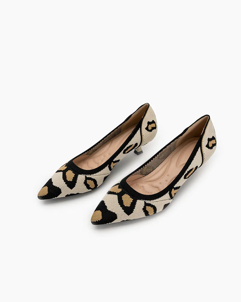 Leopard Pattern Pointed-Toe Kitten Heels