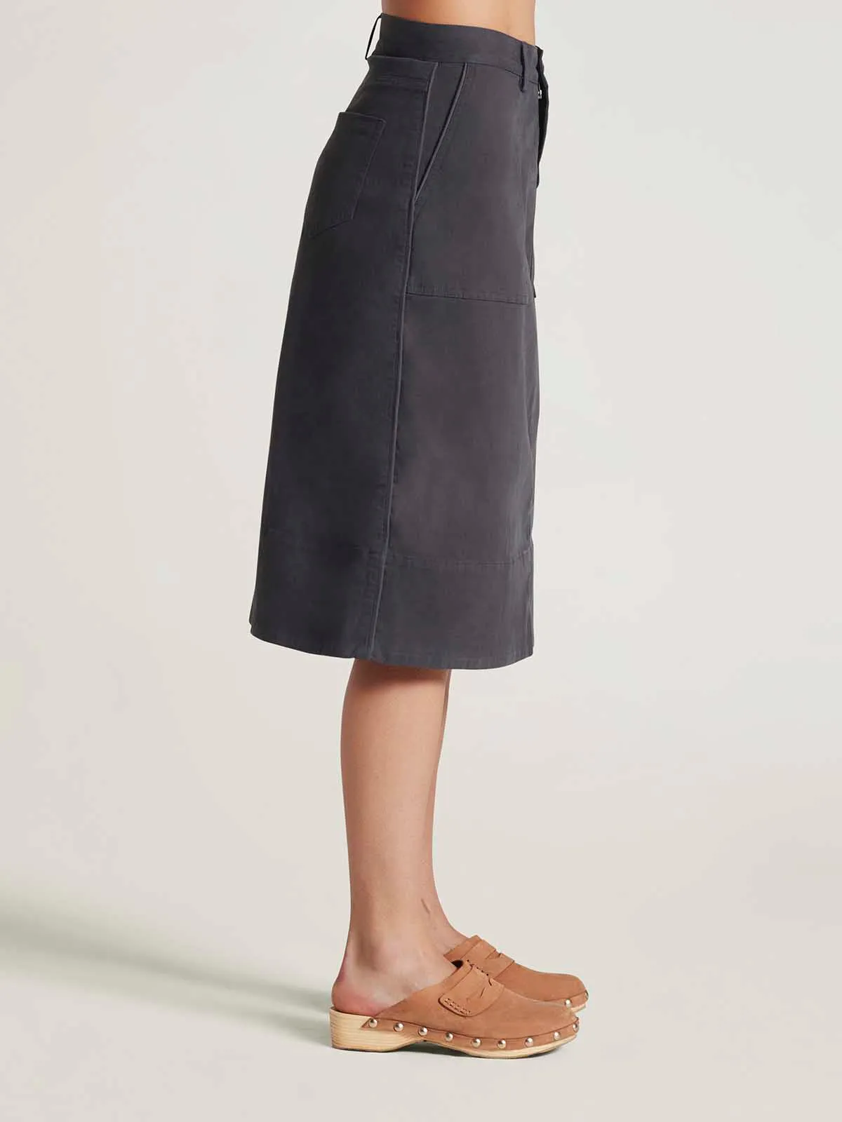 Lilivere Garment Dyed Organic Cotton Midi Skirt - Slate Grey