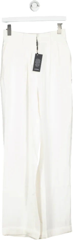 Lily Silk White Timeless Pleated Dense Silk Wide Leg Trousers UK 10