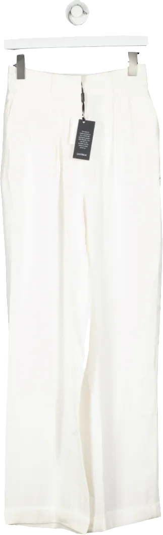 Lily Silk White Timeless Pleated Dense Silk Wide Leg Trousers UK 10