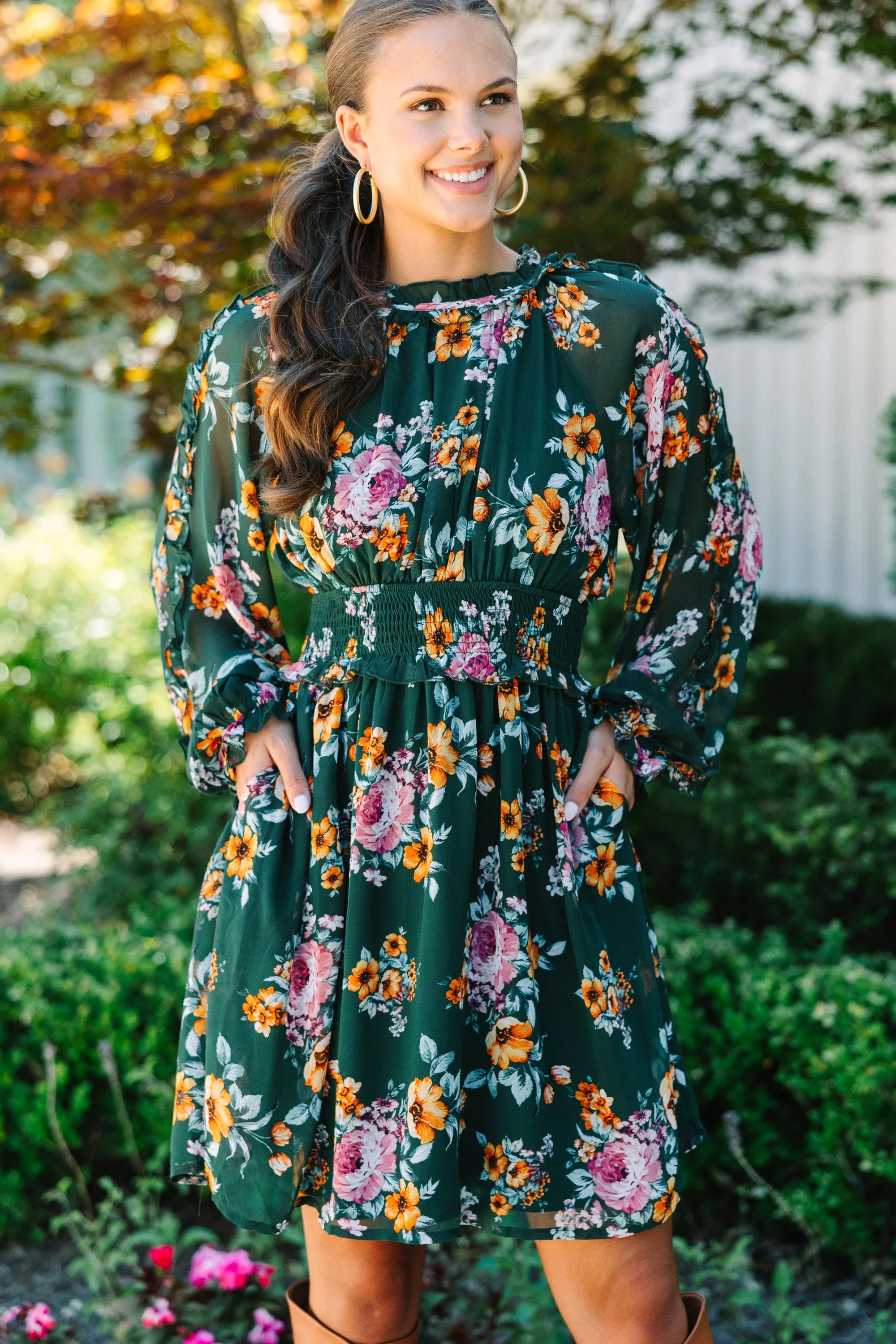 Love You Truly Green Floral Dress