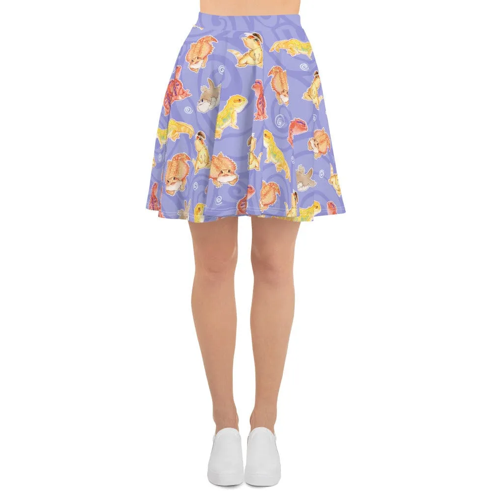 Many Beardies Bearded Dragon Skater Skirt, Cute Reptile Lizard Bottom