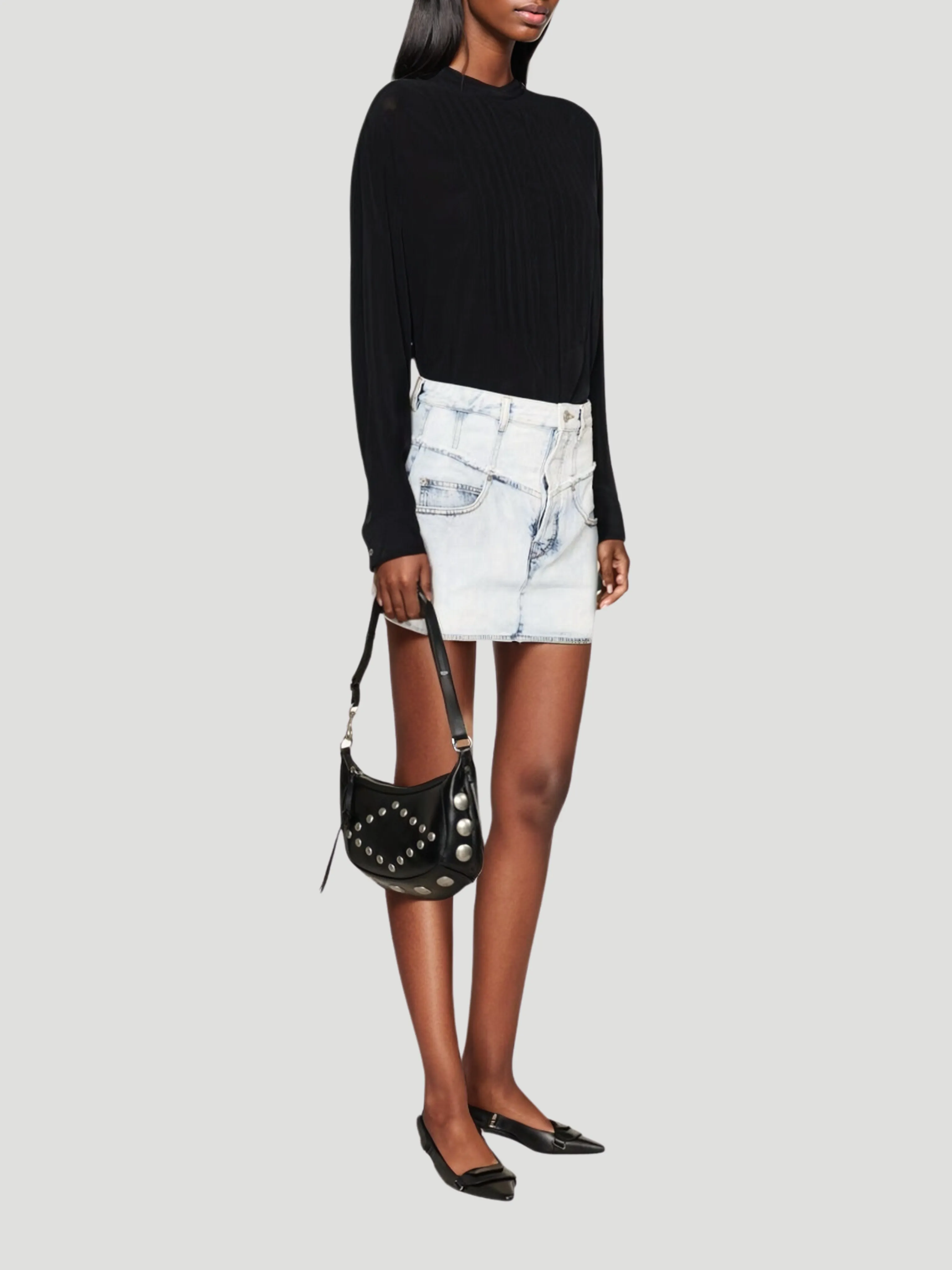 Narjis Washed Denim Mini Skirt