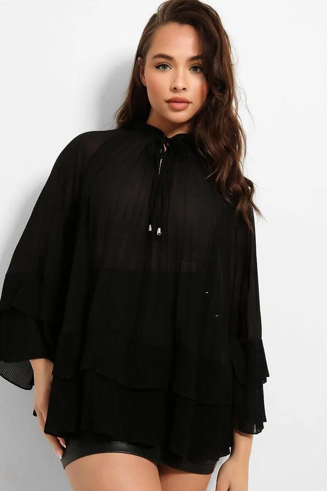 Neck Tie Pleated Chiffon Blouse