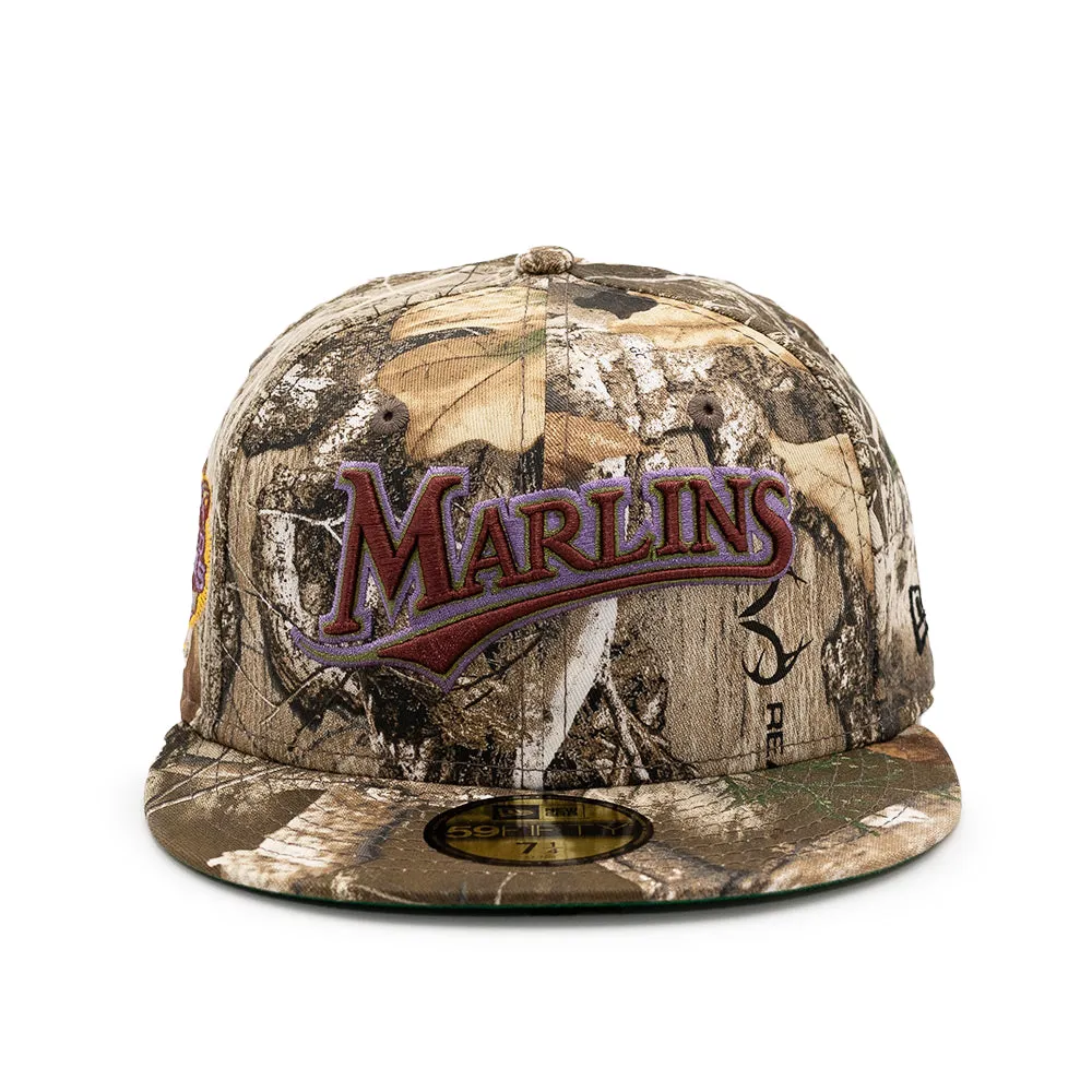 NEW ERA X FRESH RAGS 59FIFTY Florida Marlins Script 100th World Series SIDE PATCH - Real Tree Camo