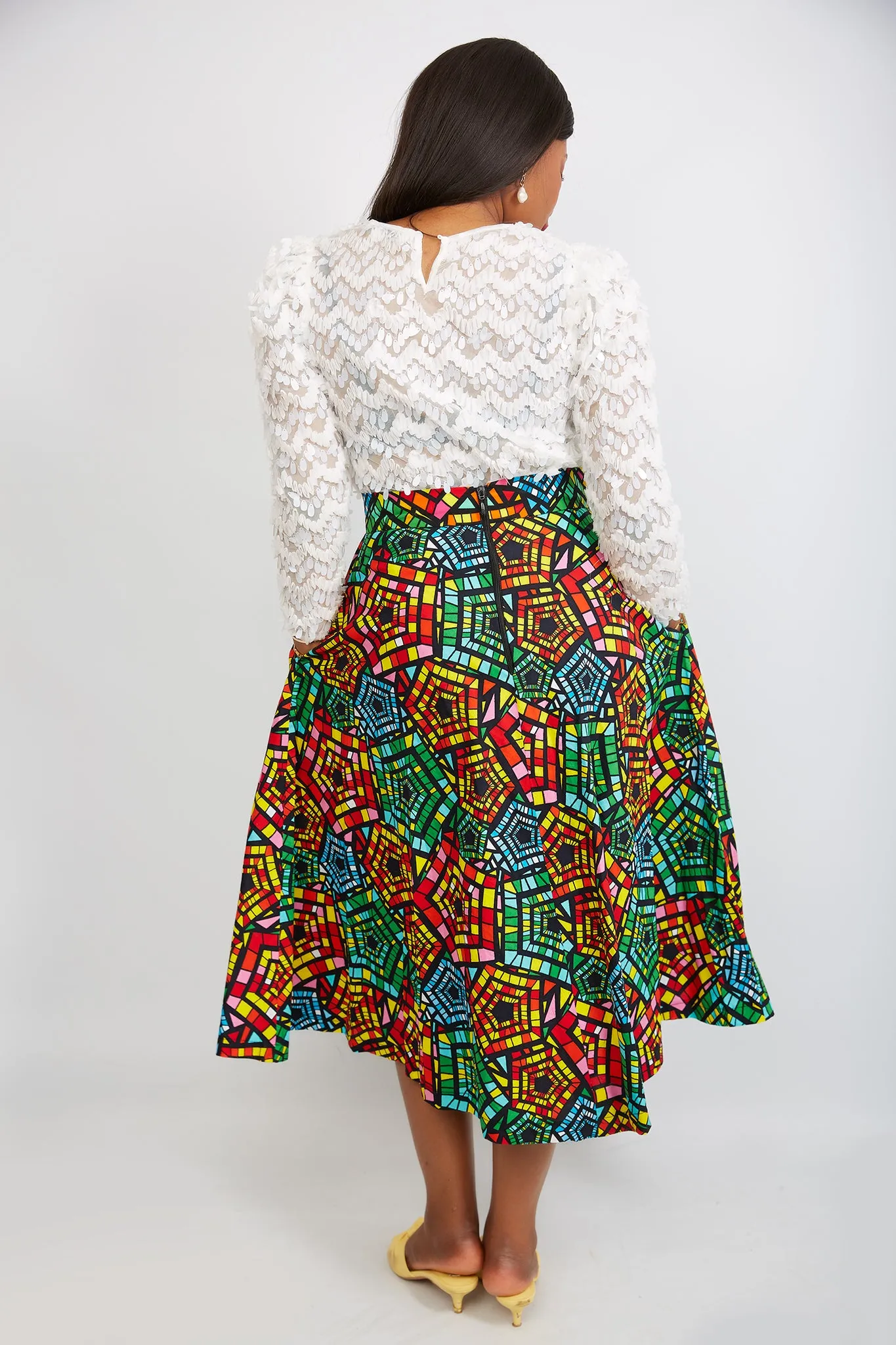 New in African Print Flare Midi Skirt - Adoni