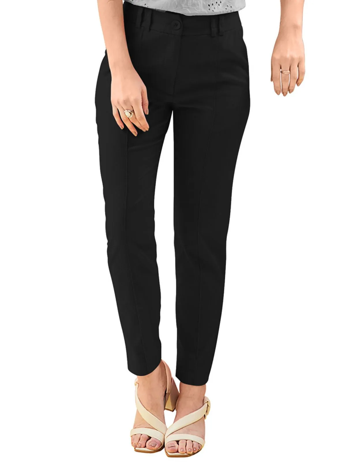 Odette Black Polyester Trouser For Women