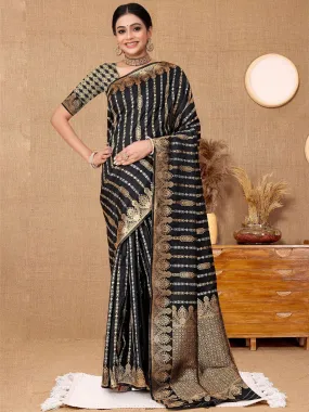 Odette Black Woven Banarasi Silk Saree With Unstitched Blouse For Women