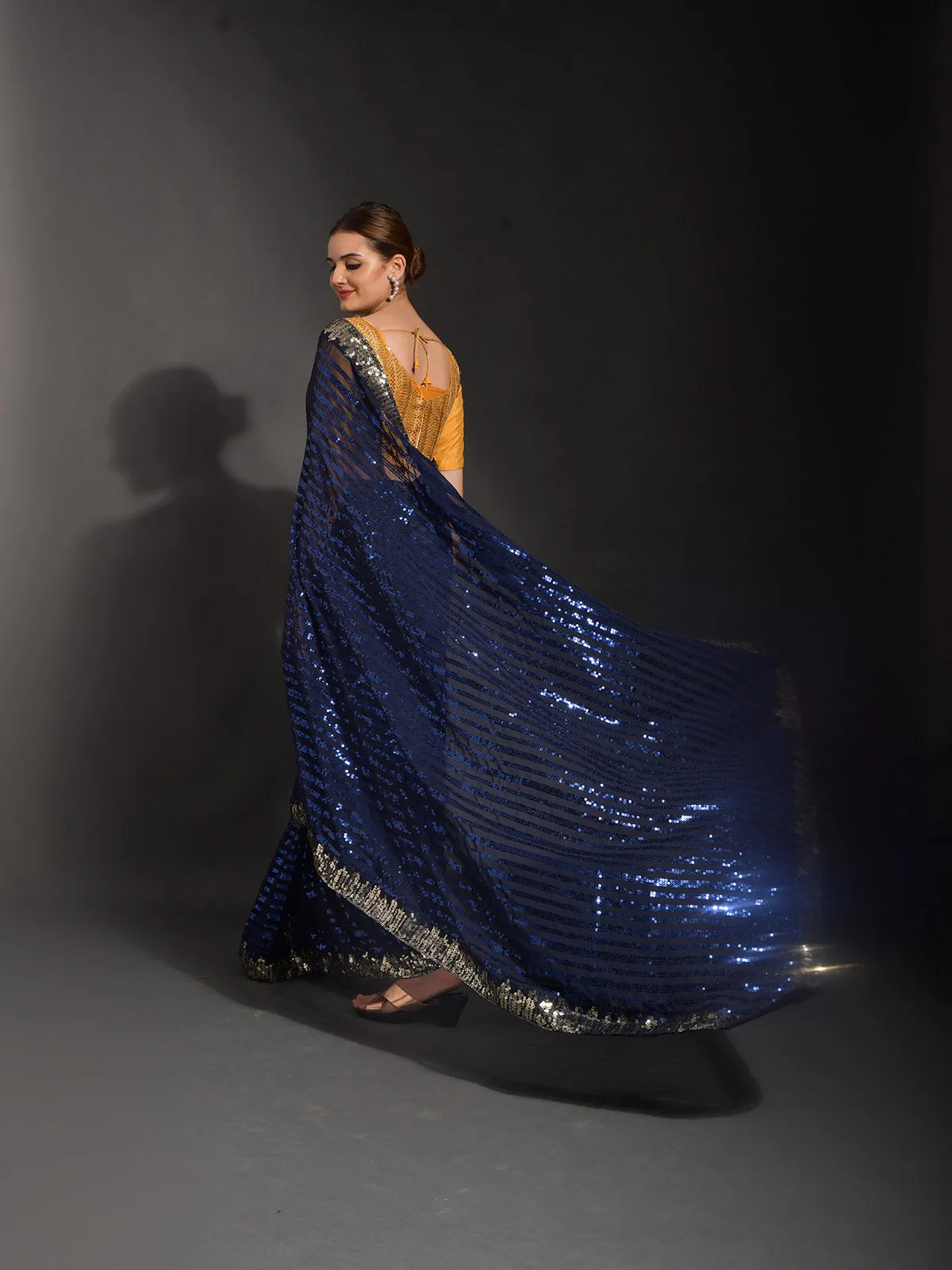 Odette Women Blue Georgette Designer Saree With Unstitched Blouse