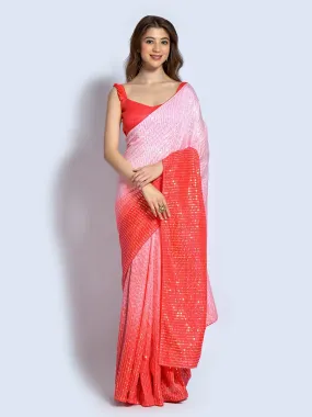 Odette Women Peach Silk Blend Designer Embroidery Saree With Unstitched Blouse