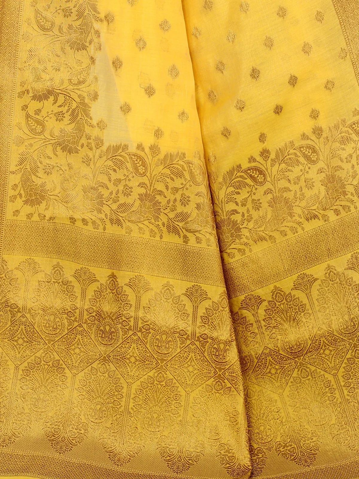 Odette Women Yellow Cotton Silk Woven Saree With Unstitched Blouse