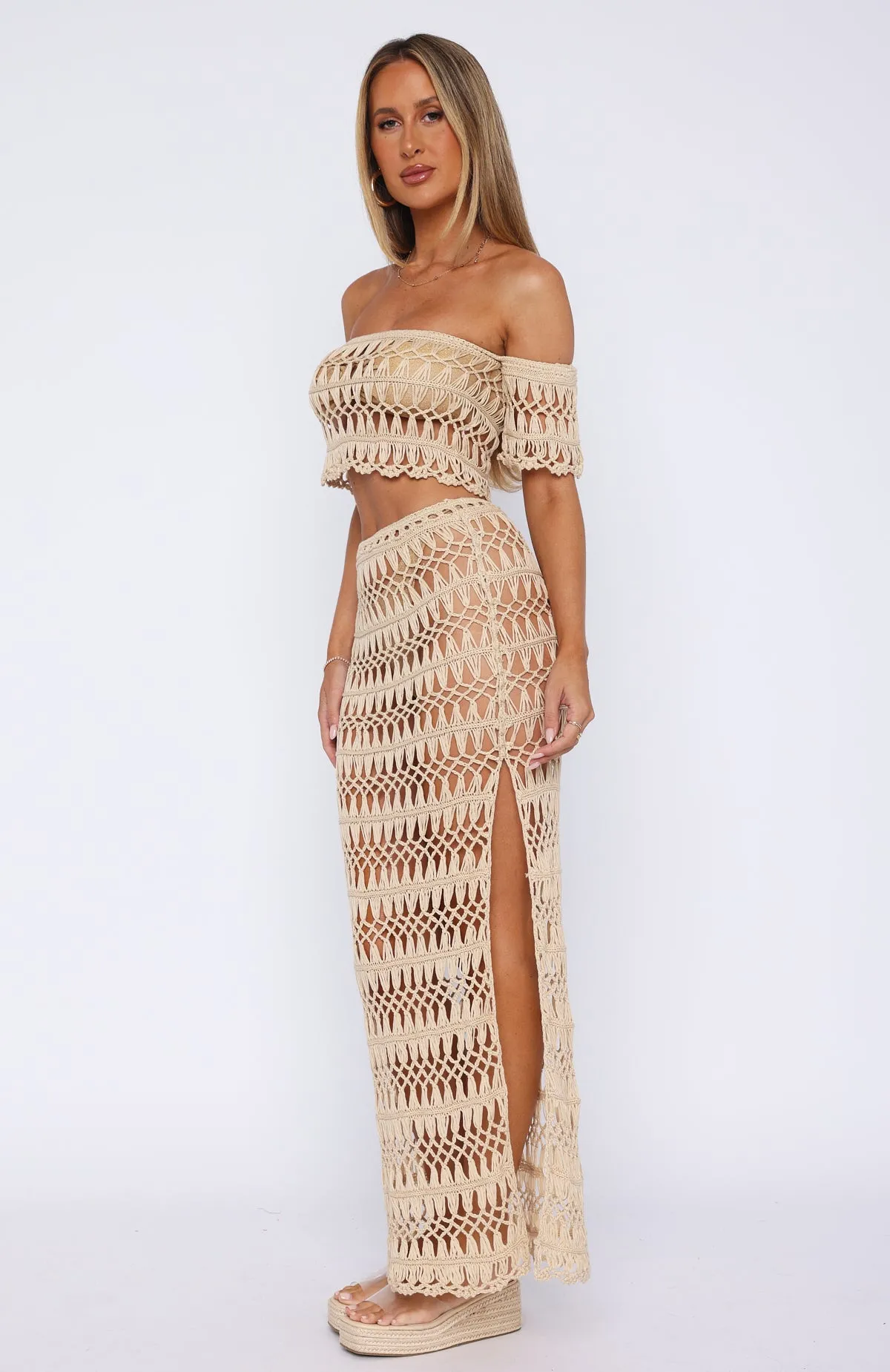 On Island Time Crochet Maxi Skirt Cream