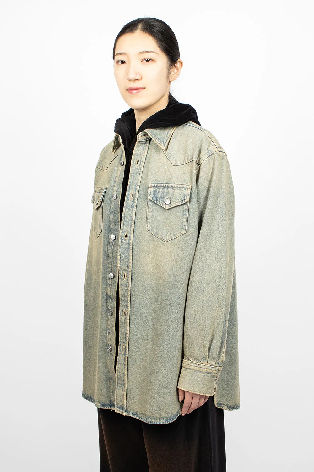 Oversized Denim Shirt Blue/Beige