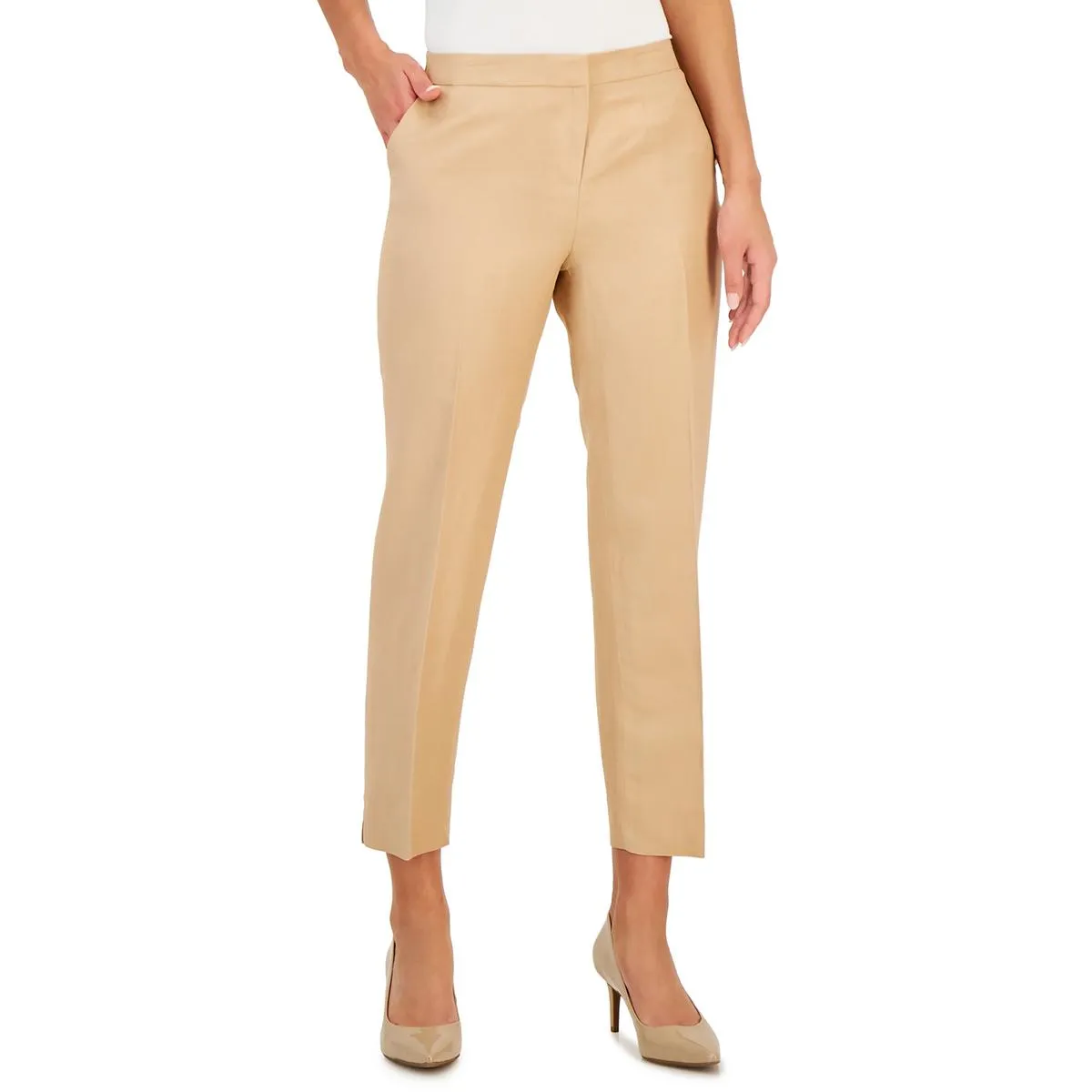 Petites Womens High Rise Solid Straight Leg Pants