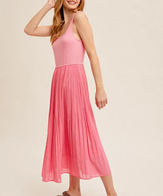 Pleated Skirt Tank Dress - Pink