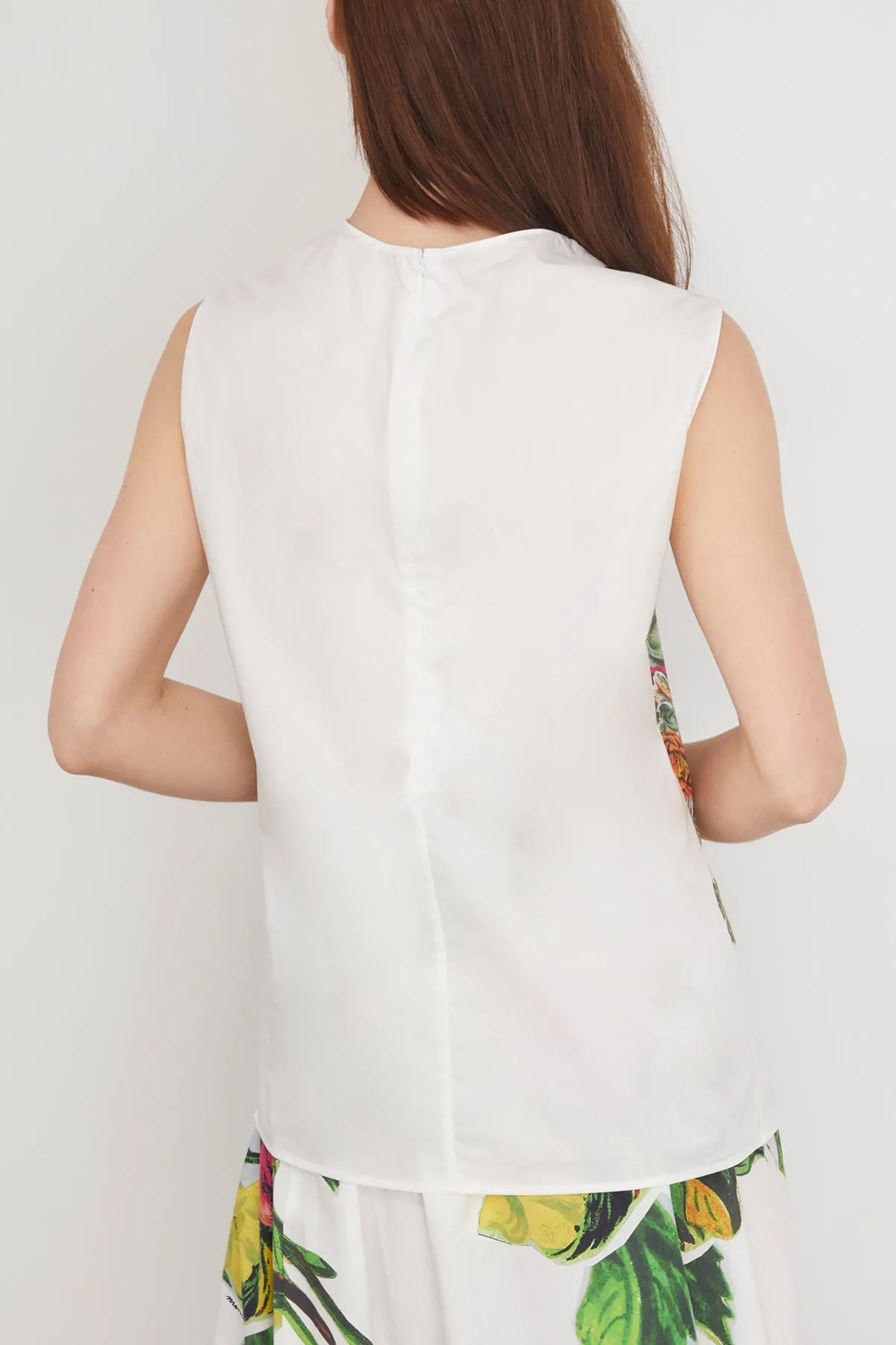 Poplin Sleeveless Mystical Bloom Print Top in Lily White