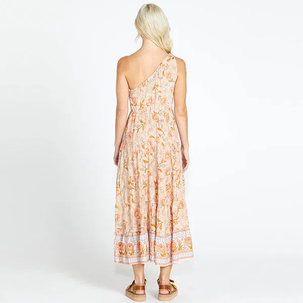 Poppy One Shoulder Maxi Dress - Peach Floral