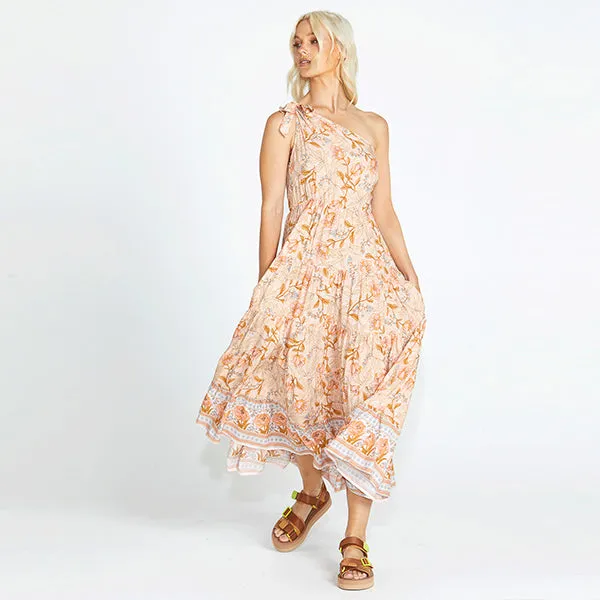 Poppy One Shoulder Maxi Dress - Peach Floral