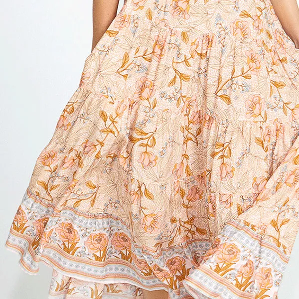 Poppy One Shoulder Maxi Dress - Peach Floral