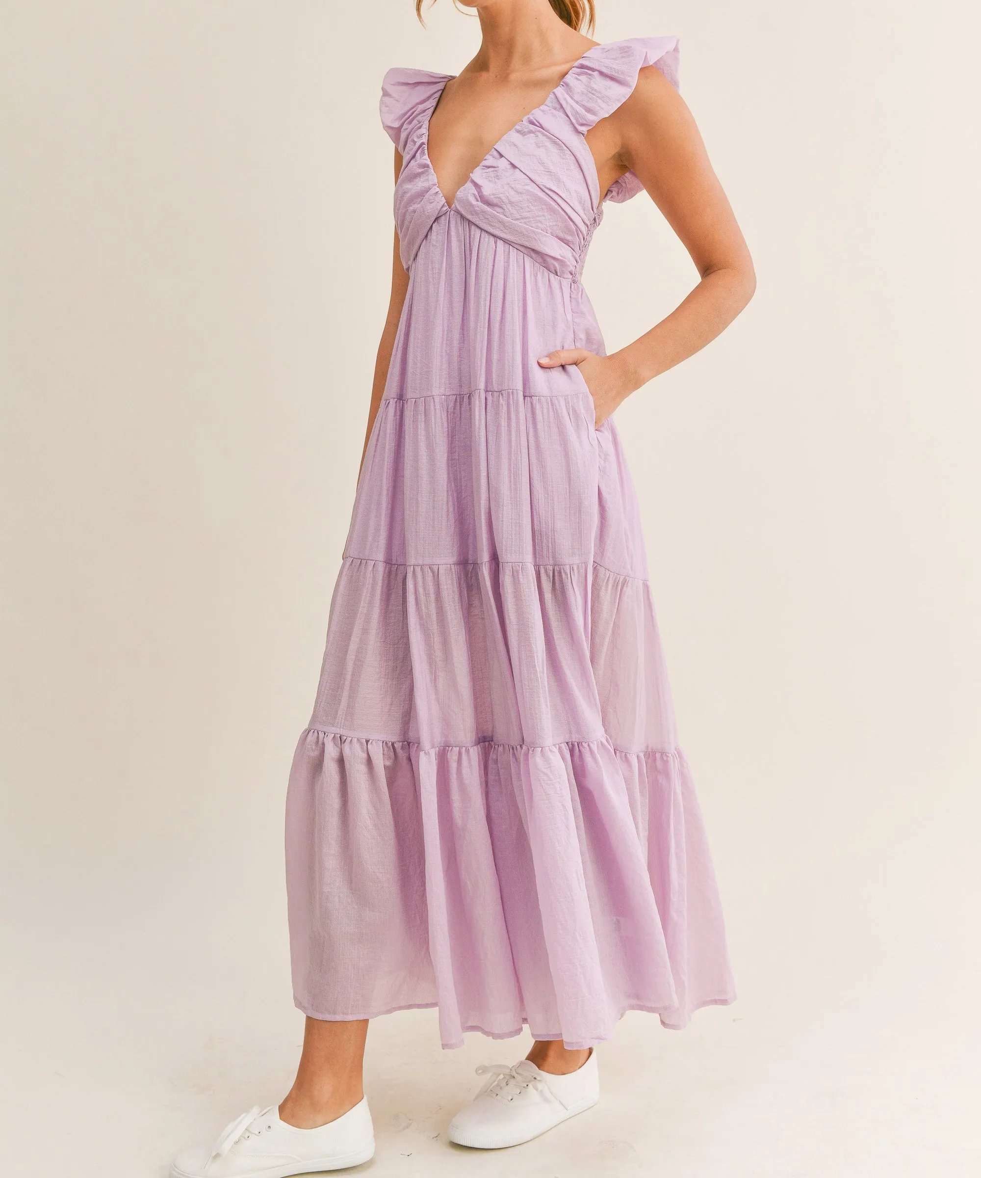 Ruched Pleated Dress - Lavender