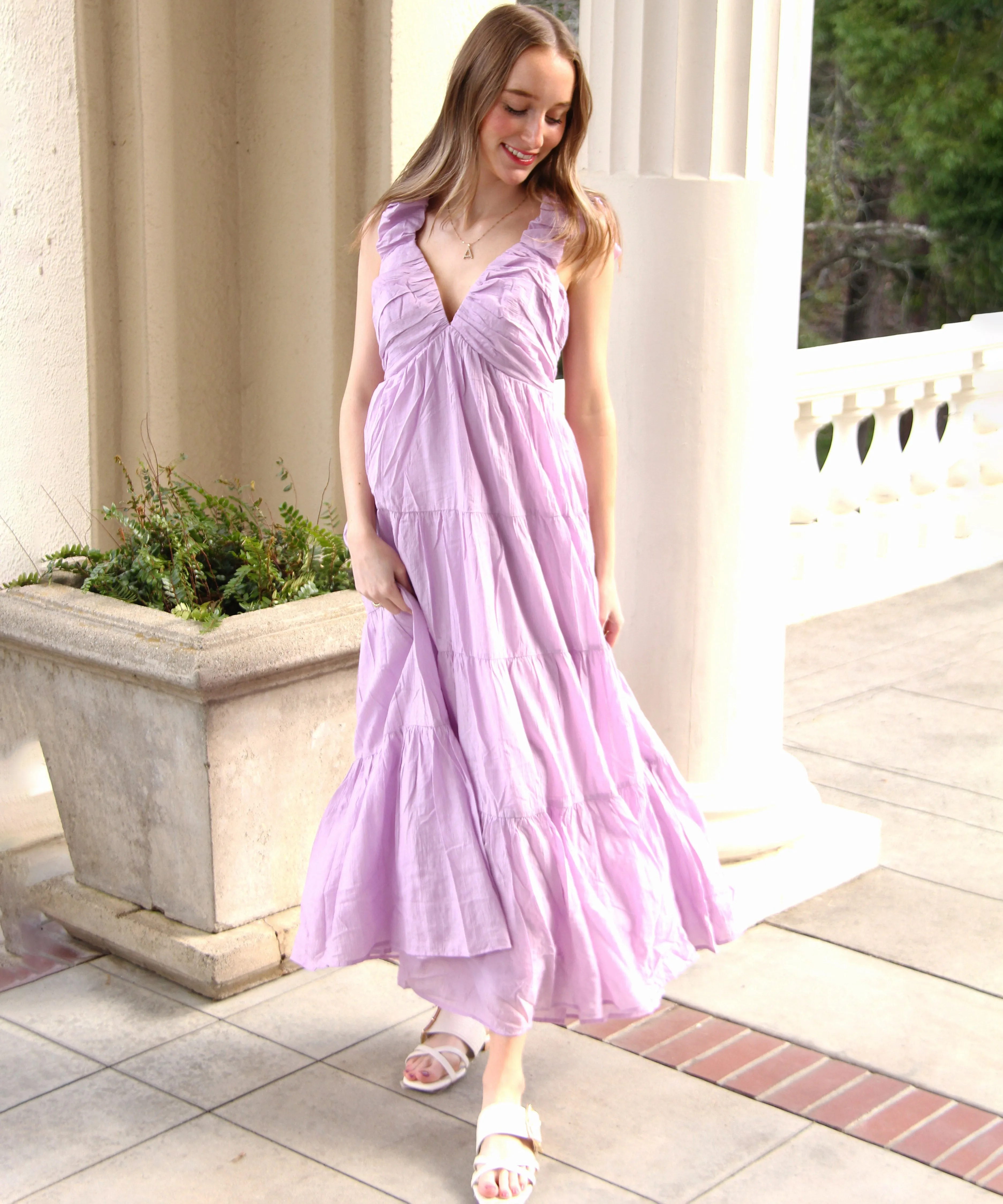 Ruched Pleated Dress - Lavender