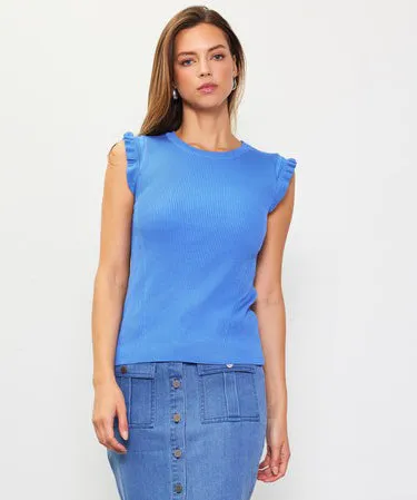 Ruffle Sleeve Knit Top - French Blue