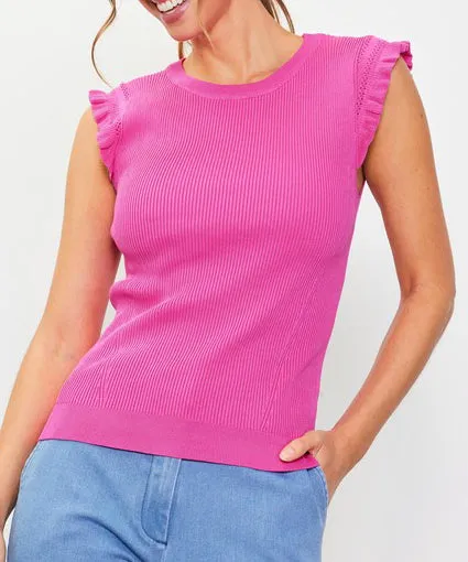 Ruffle Sleeve Knit Top - Pink Magnolia