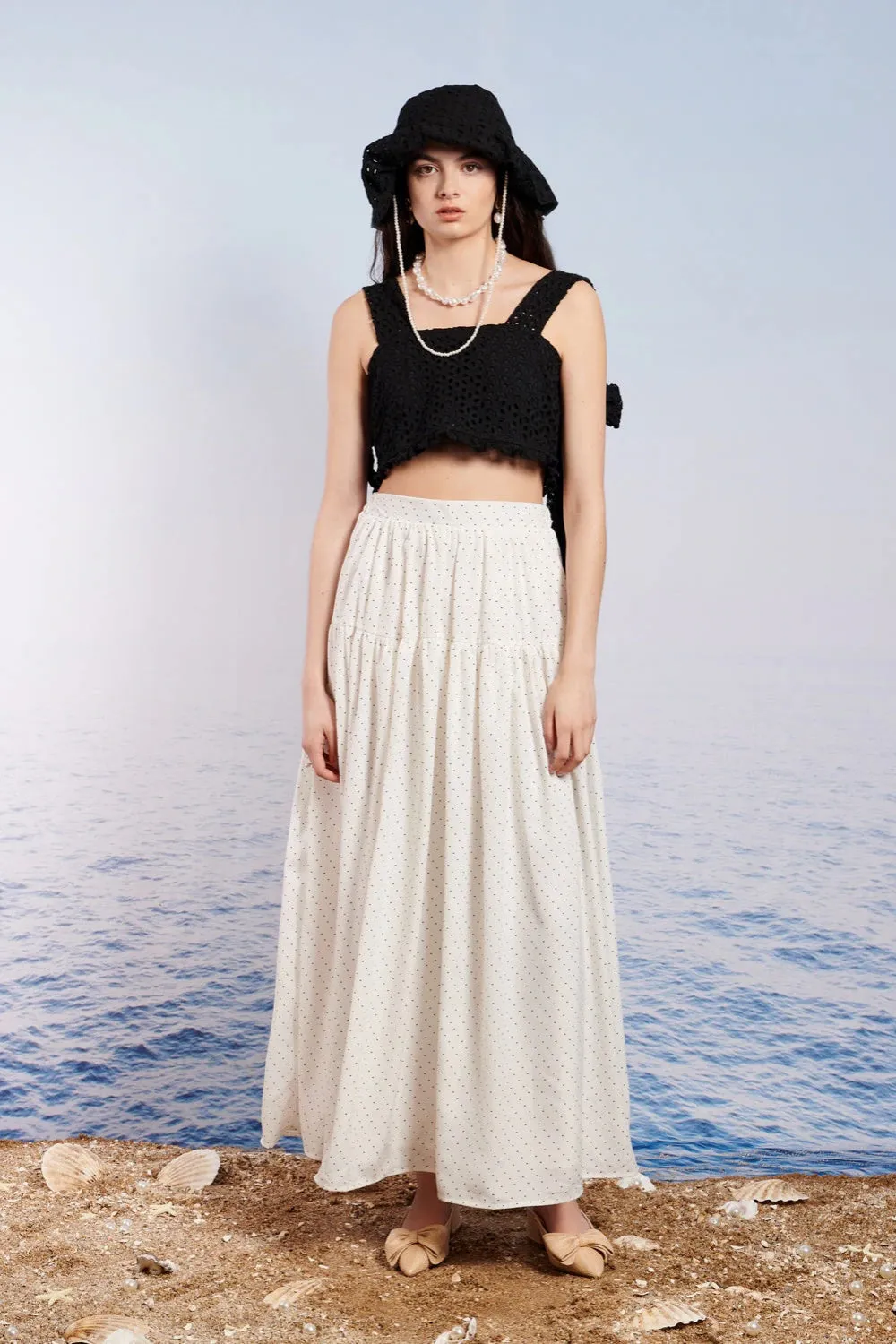 SEASHELLS MIDI SKIRT BLANC DE BLANC