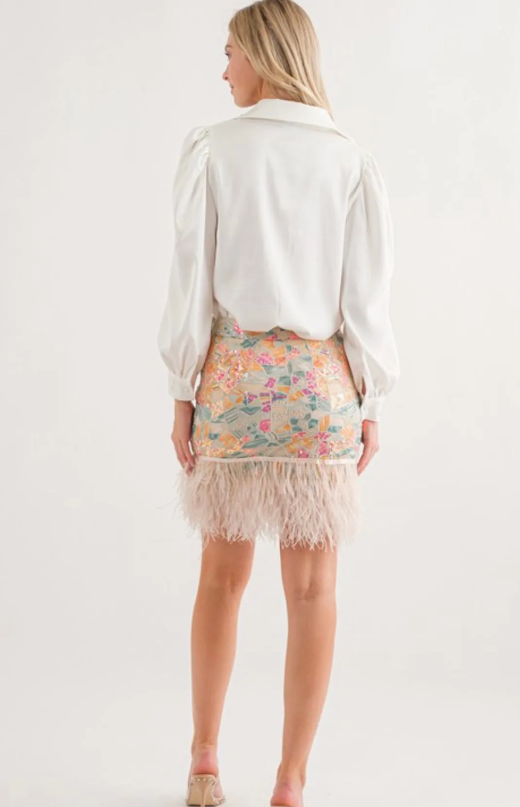 Sequin Feathered Pencil Skirt