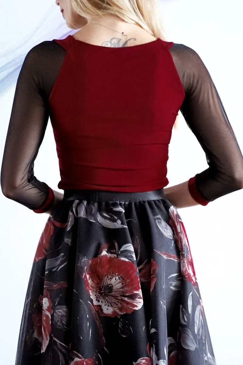 Tango Top With Tulle Sleeves And Ruched Details