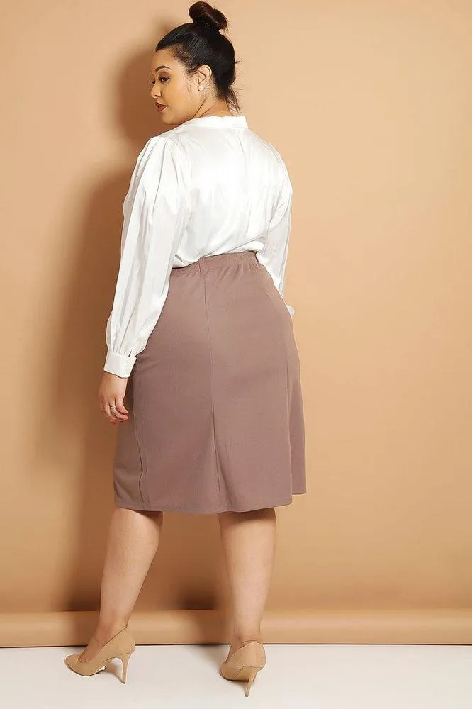 Taupe Panelled Midi Skirt