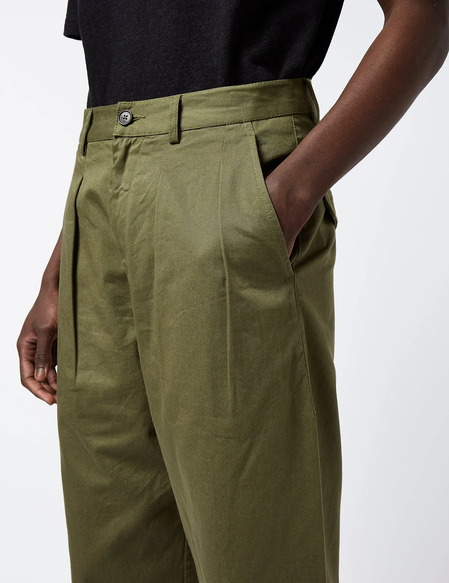 Universal Works Double Pleat Twill Pant - Light Olive Green