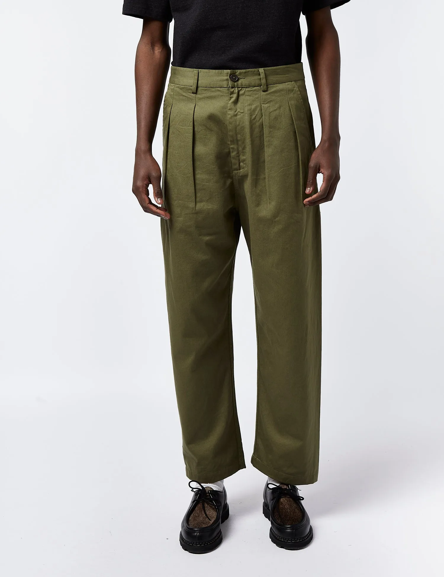 Universal Works Double Pleat Twill Pant - Light Olive Green