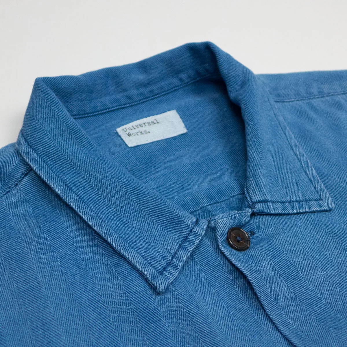 Universal Works - L/S Utility Shirt Herringbone Denim - Washed Indigo