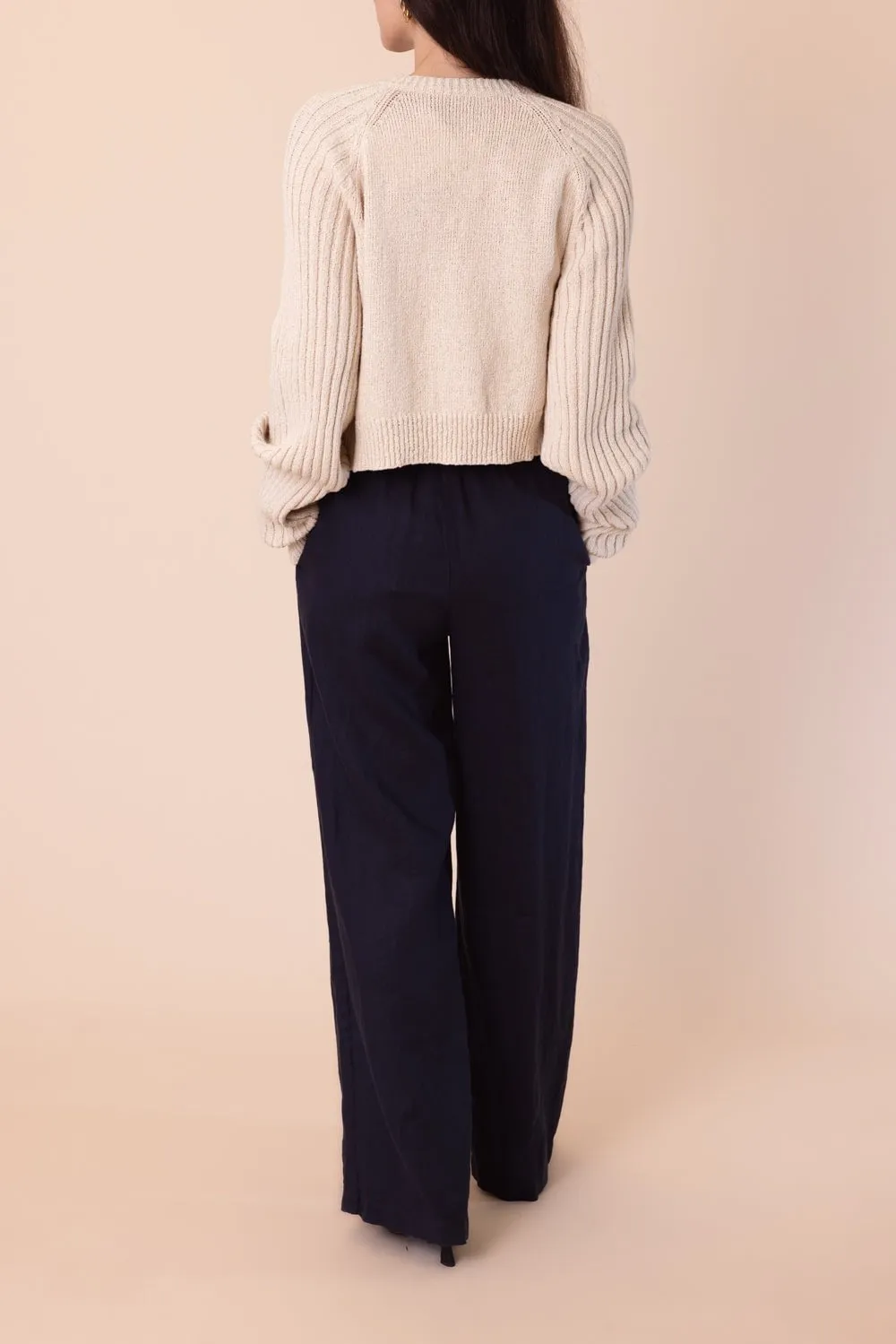 Wide Straight Leg Trousers - Navy