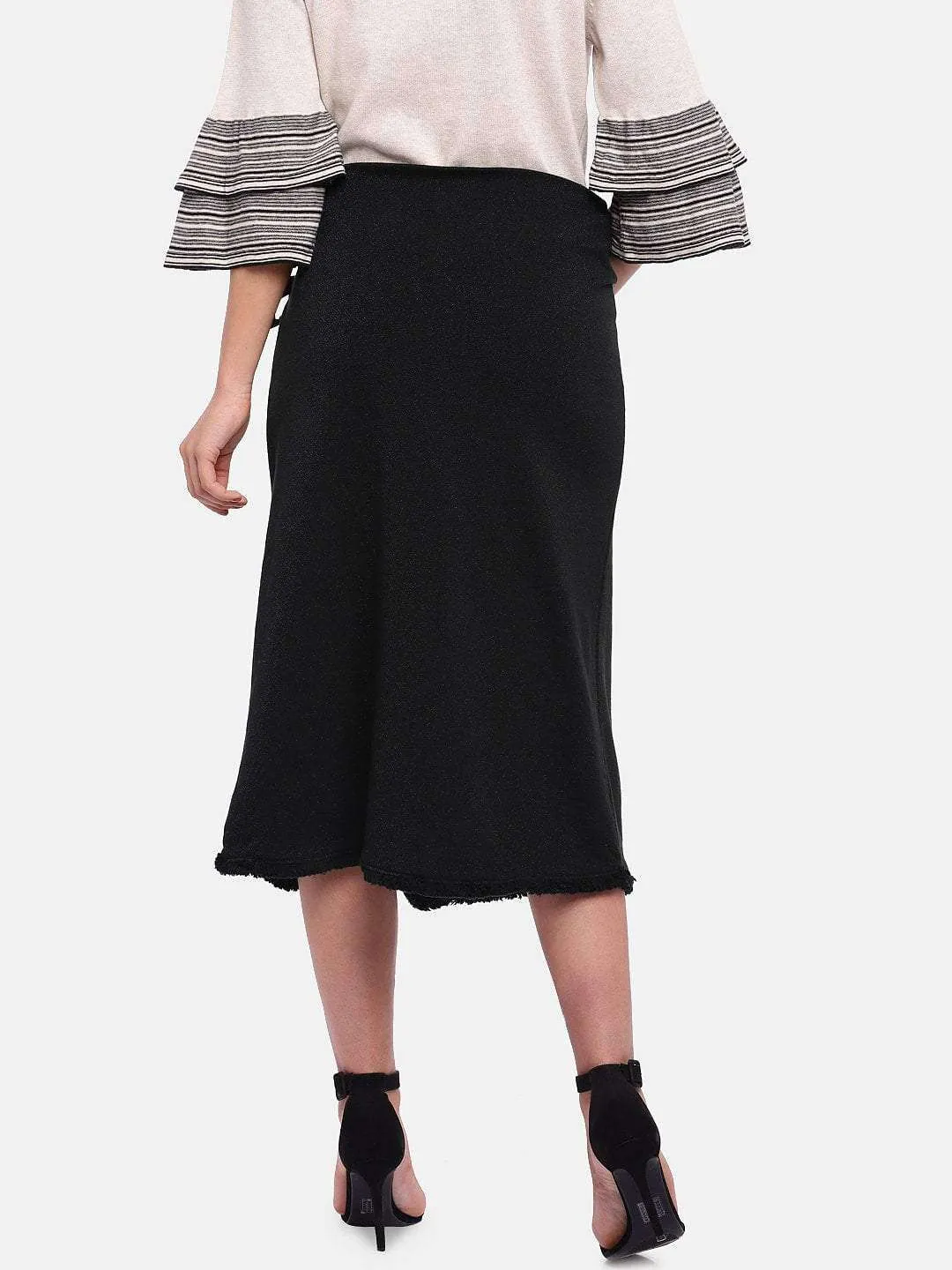 Women's Black Cotton Elastane Straight Fit Knit Skirt