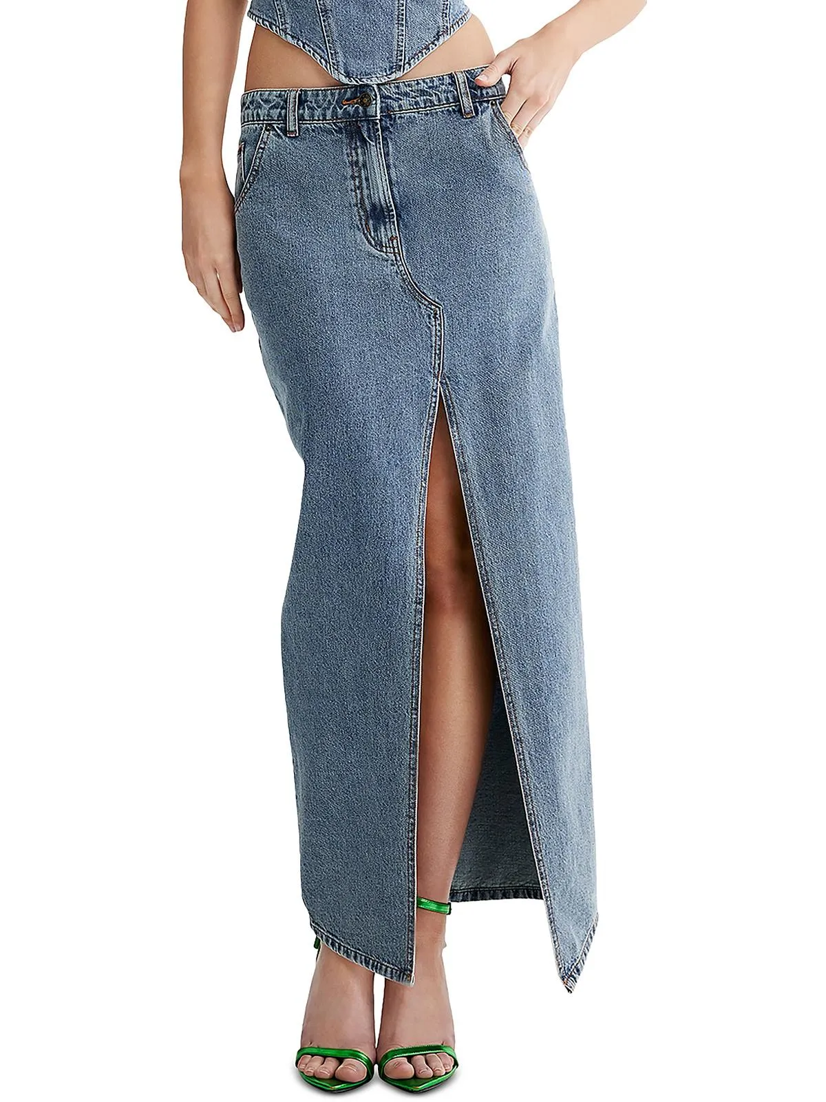 Womens Maxi Slit Denim Skirt