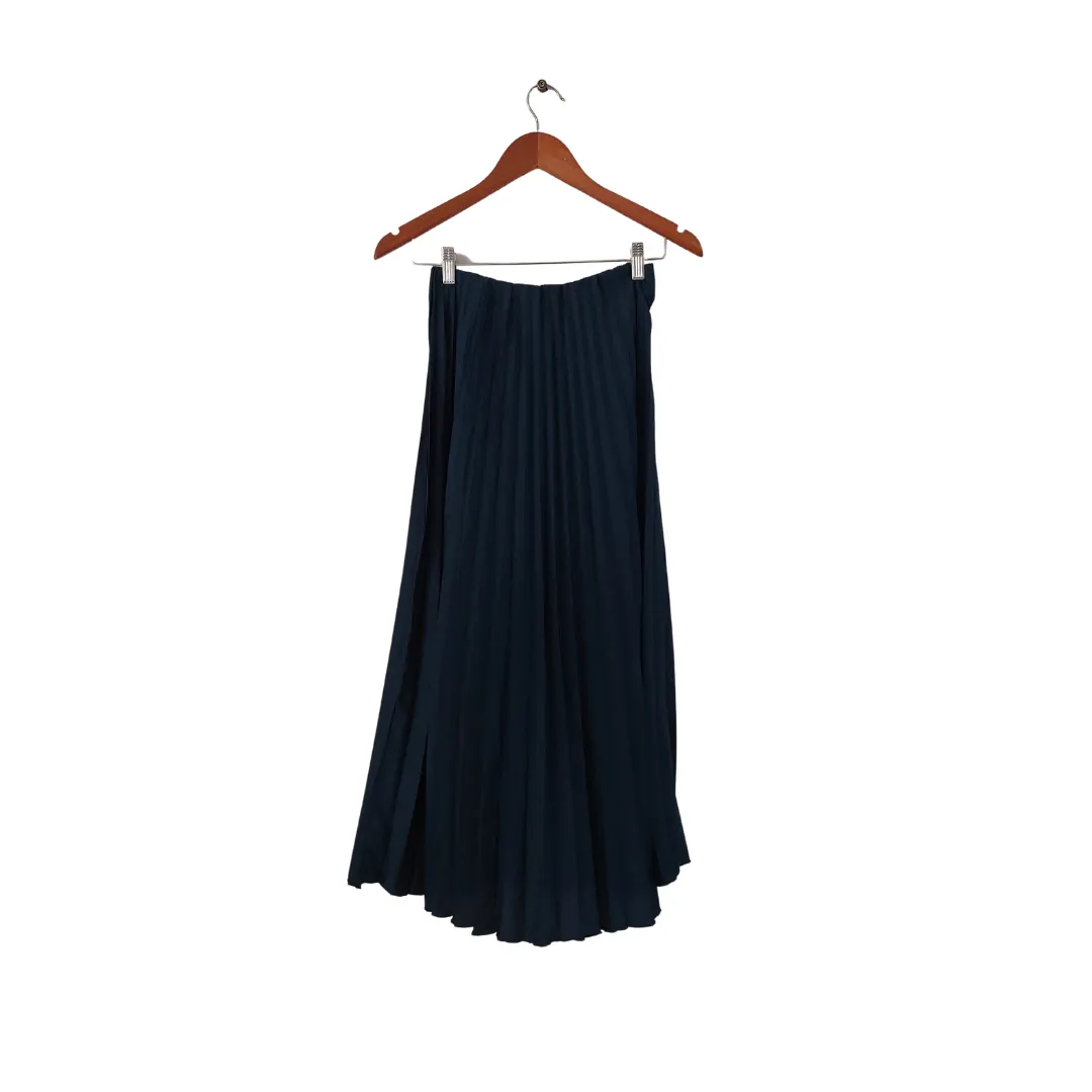 ZARA Navy Pleated Midi Skirt | Like New |